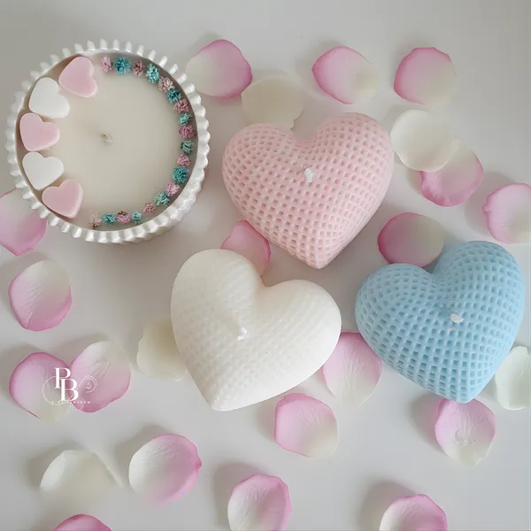 Romantic Heart Candle Gift Set with Floral Cake