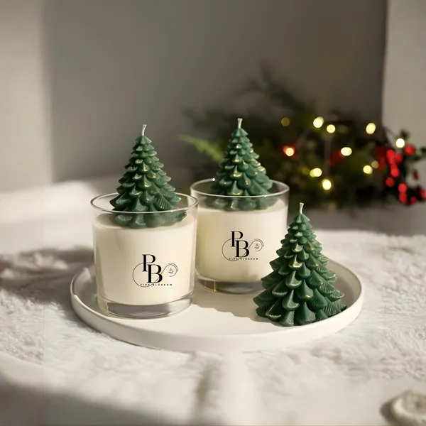 Evergreen Forest Candle Set with Tree Topper Décor