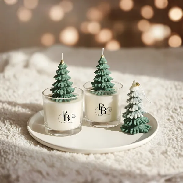 Winter Forest Tree Candle Trio with Ceramic Base