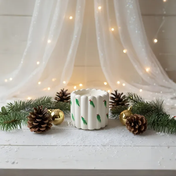 Evergreen Dreams: Hand-Painted Pine Needle Pillar Candle