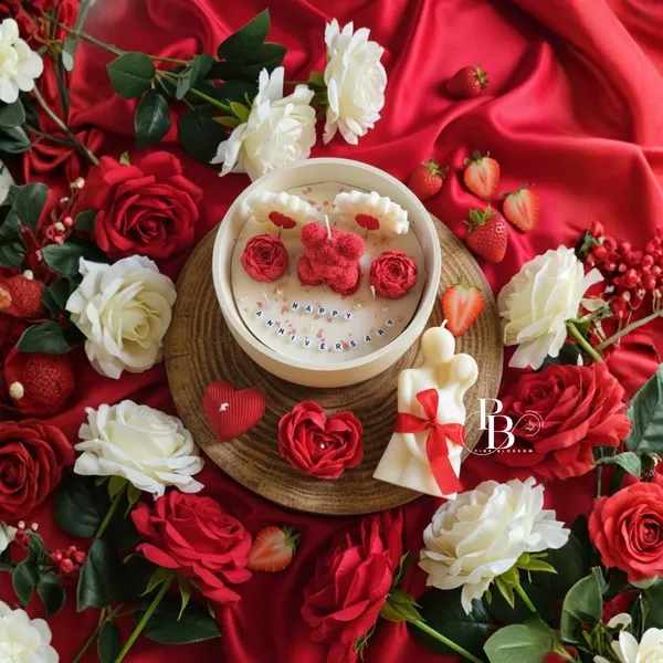 Crimson Bloom Anniversary Candle Bowl