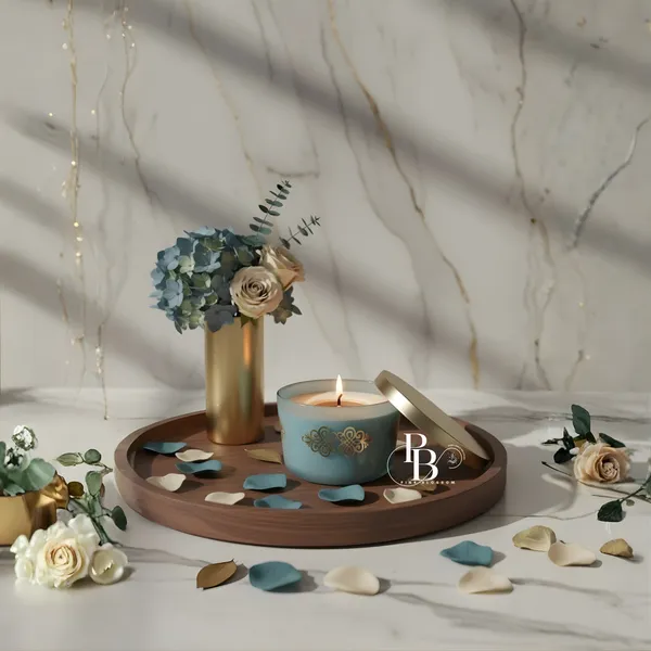 Serenity Marble Candle Tray with Hydrangea
