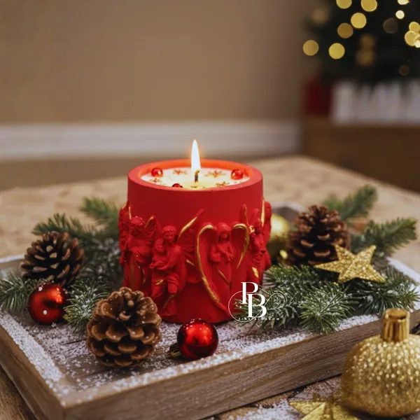 Crimson Winter Angel Embossed Pillar Candle
