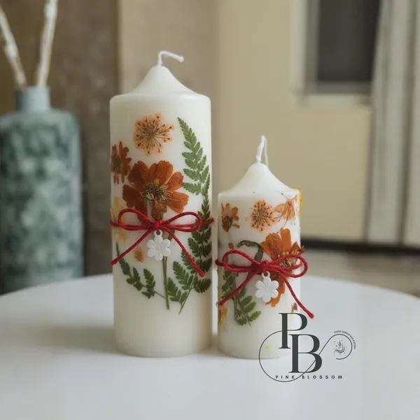 Pressed Flower Botanical Candle Duo with Ribbon