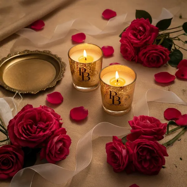 Luminous Rose Garden: Gold Candle Decor Set