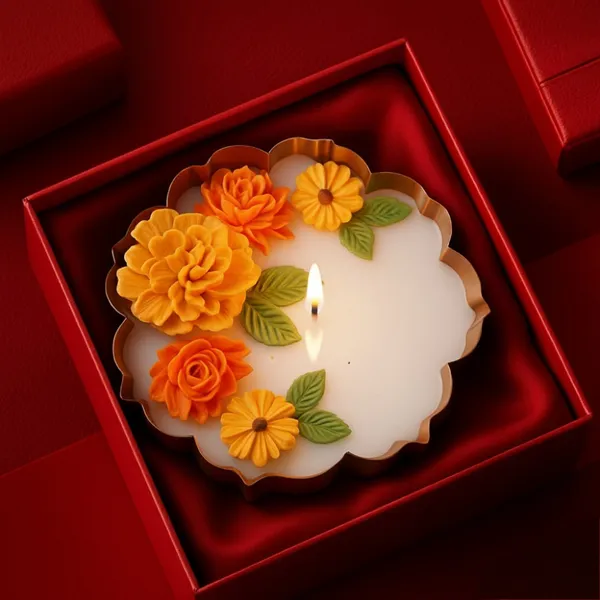 Amber Blooms Illuminated - Floral Wax Candle