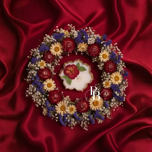 Crimson Garden Wreath: Pressed Flower Candle Art