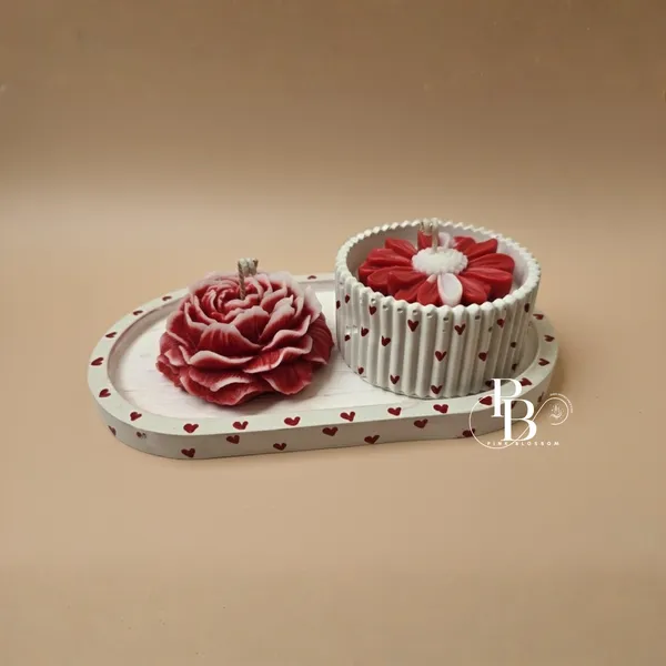 Crimson Bloom Dual Flower Candle Tray