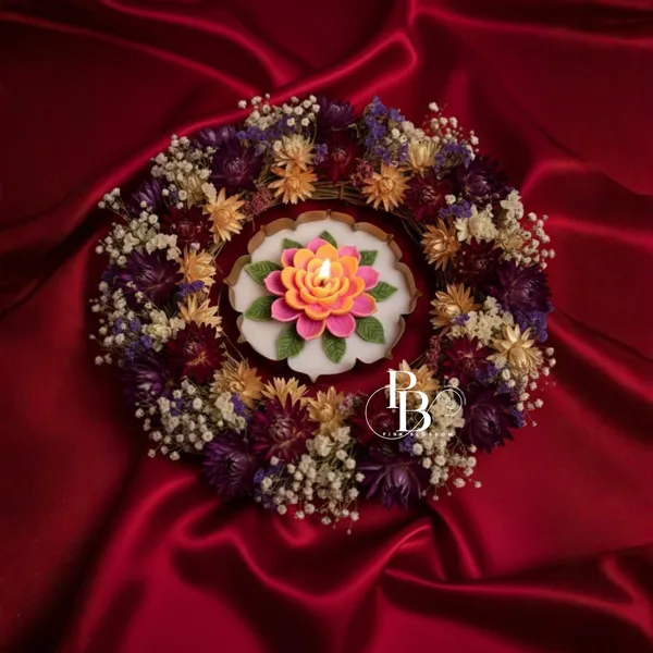Radiant Bloom Wax Candle Wreath with Dried Flowers