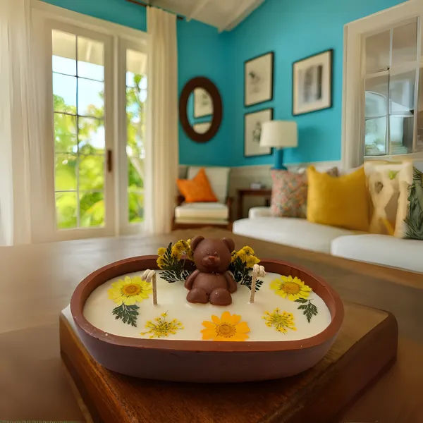 Sunflower Dreams: Chocolate Bear Wax Art Bowl