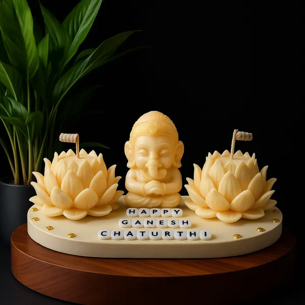 Luminous Ganesha with Lotus Blooms Altar Set
