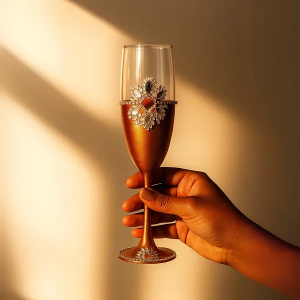 Jeweled Copper Champagne Flutes with Crystal Embellishment