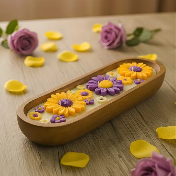 Floral Whimsy Wooden Tray Candle Art