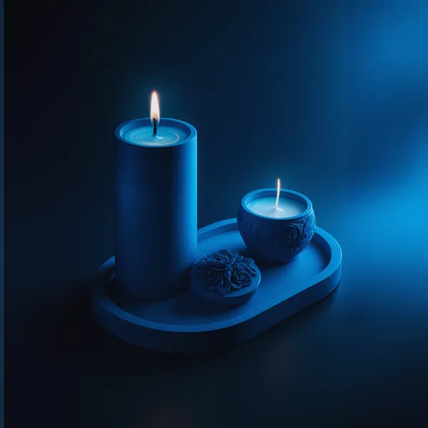 Ethereal Blue Candlescape with Rose Medallions