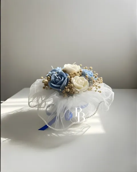 Ethereal Blue & Ivory Rose Candle Bouquet