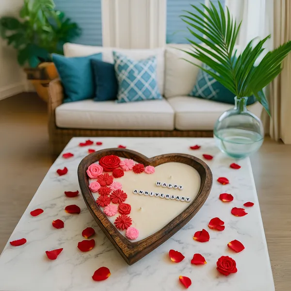 Floral Heart Anniversary Candle in Cream