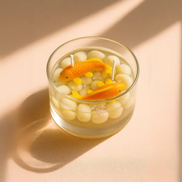 Golden Koi Dreams: Luminous Aqua Candle Sculpture