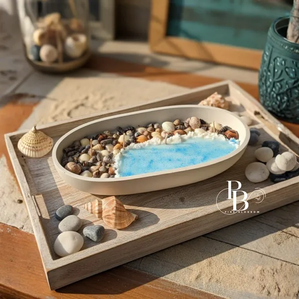 Coastal Serenity: Blue Waters & Shell Garden