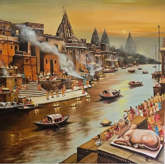 Sacred Ganges: Temple Ritual at Golden Dusk