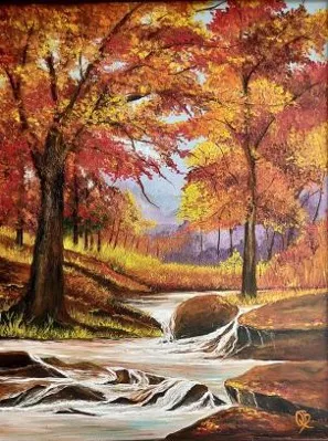 Autumn Stream: Where Golden Light Meets Flowing Water