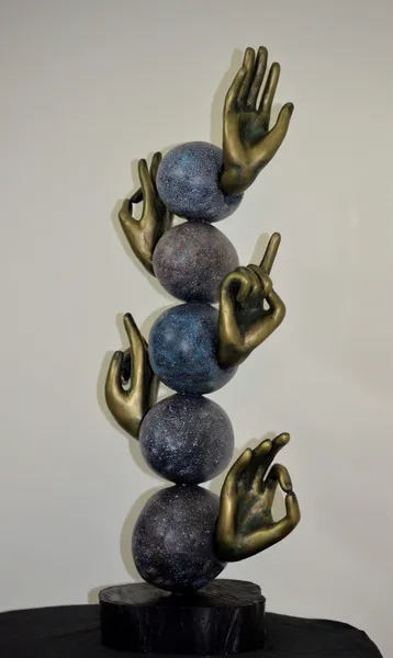 Ascending Hands: Bronze & Stone Orb Sculpture