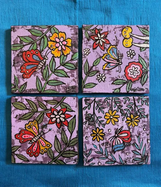 Canvas Board Coasters: Butterfly Garden Whispers - Set of 4