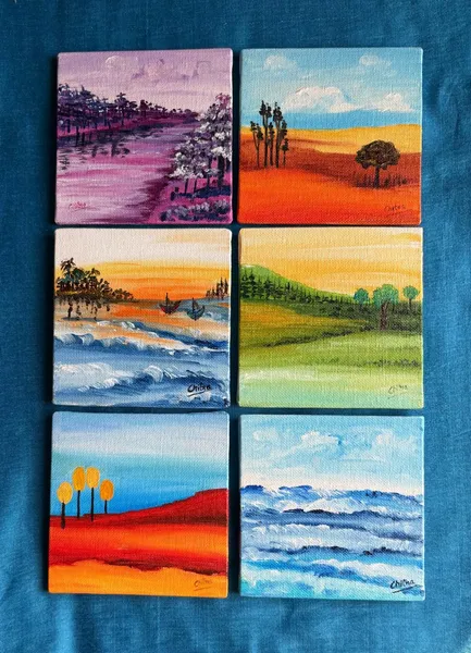 Tranquil Horizons: canvas on board coasters - Set of 6