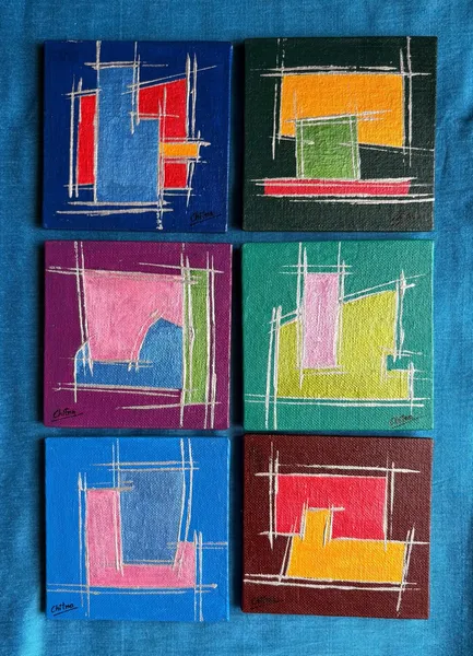 Geometric Reverie: Abstract Colored Coasters - Set of 6