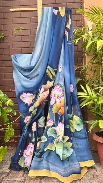Lotus Garden Symphony in Blue Saree
