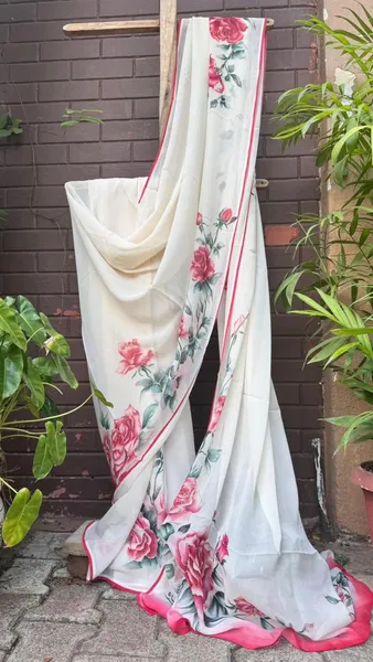 Crimson Rose Garden Silk Saree