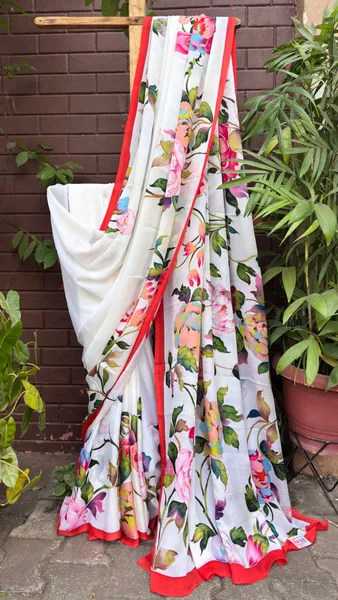 Crimson Bloom Garden: Handwoven Floral Saree