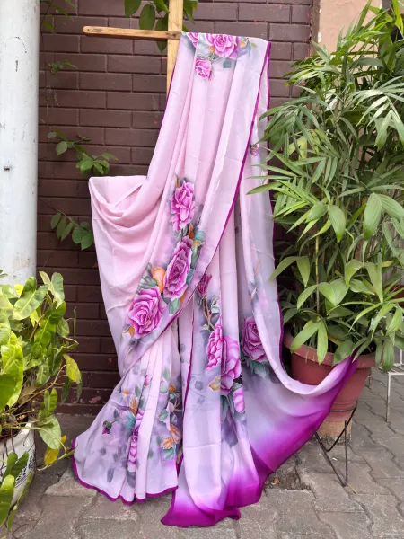 Magenta Rose Garden Silk Saree