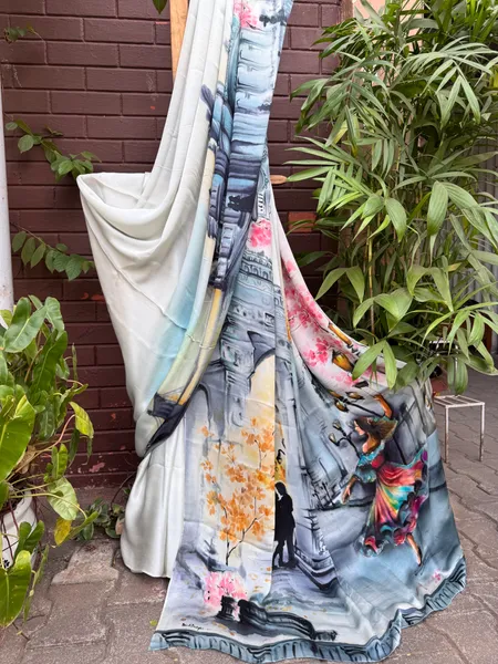 Urban Reverie: Architectural Dreams in Watercolor Saree