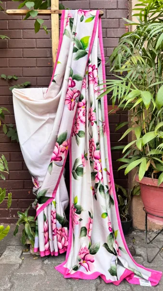 Blooming Garden Saree with Vibrant Pink Borders Saree