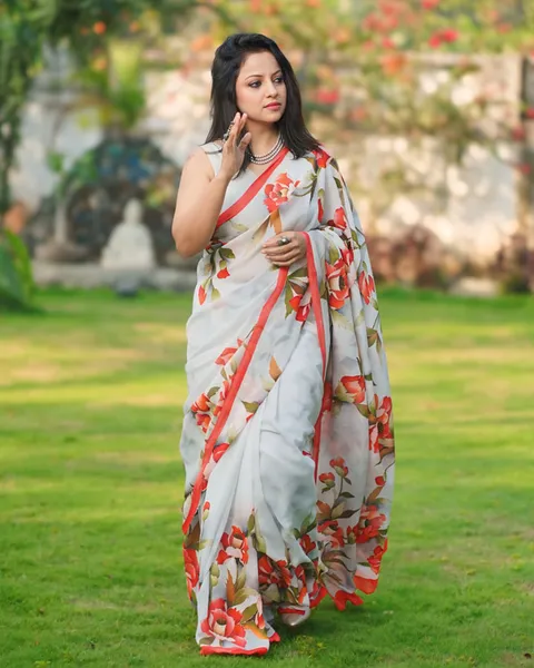 Crimson Blooms Garden Reverie Saree