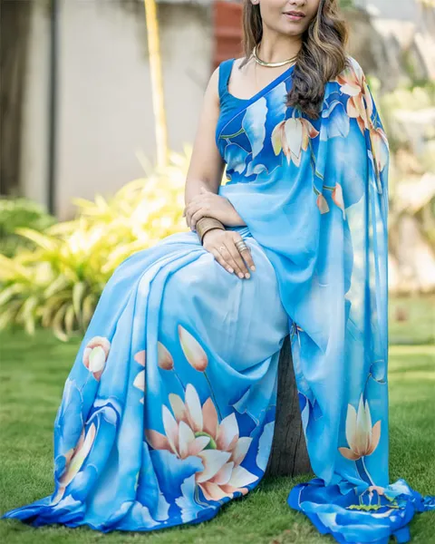 Lotus Reverie in Azure Blue Saree