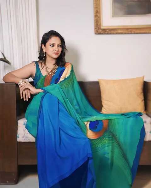 Peacock Dream in Emerald and Azure Saree