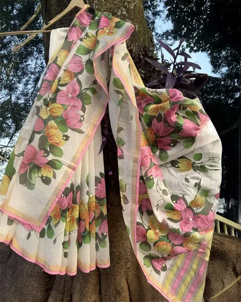 Blooming Garden Handwoven Saree with Pink Florals Saree