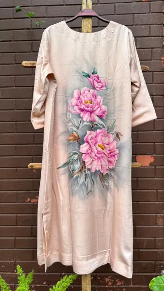 Blooming Peonies Hand-Painted Linen Kurti