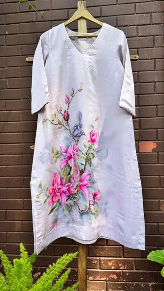 Blossoming Dreams: Hand-Painted Floral Kurti