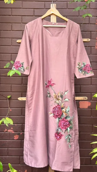 Rose Garden Hand-Painted Linen Kurti