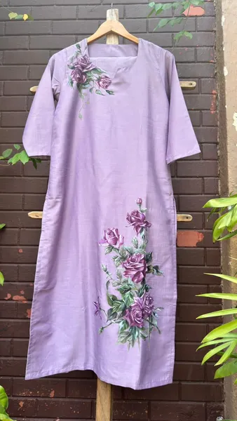 Lavender Garden: Hand-Painted Rose Kurti