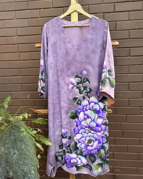 Purple Peony Dream Velvet Kurti