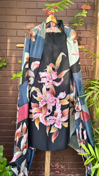 Blooming Elegance: Floral Silk Drape Ensemble