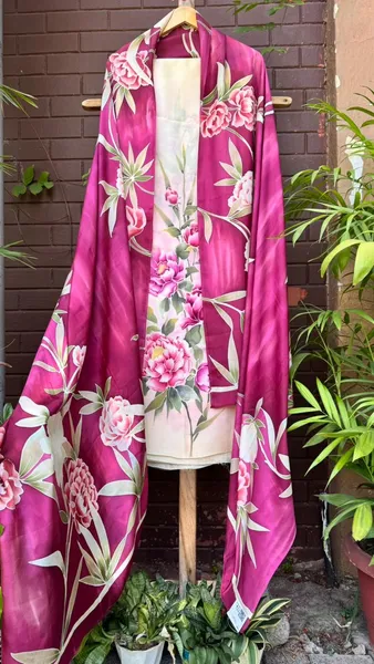 Magenta Peony Garden Silk Shawl Wrap