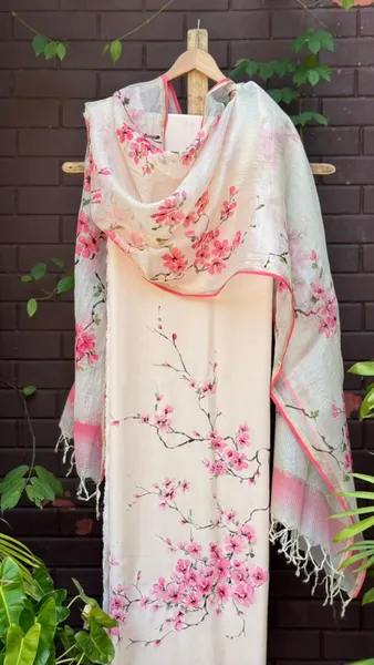 Cherry Blossom Dream Handwoven Linen Dupatta