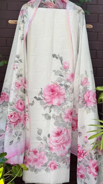 Pink Peony Garden – Handwoven Linen Scarf