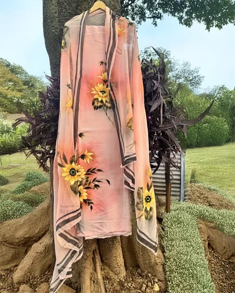 Sunflower Reverie on Rose: Handwoven Silk Scarf