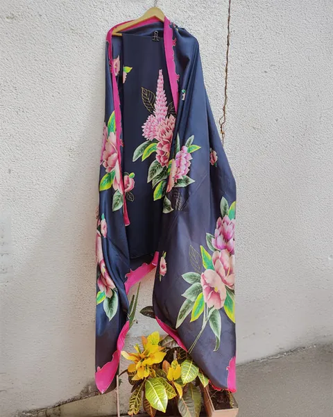 Blooming Elegance: Floral Navy Handwoven Wrap