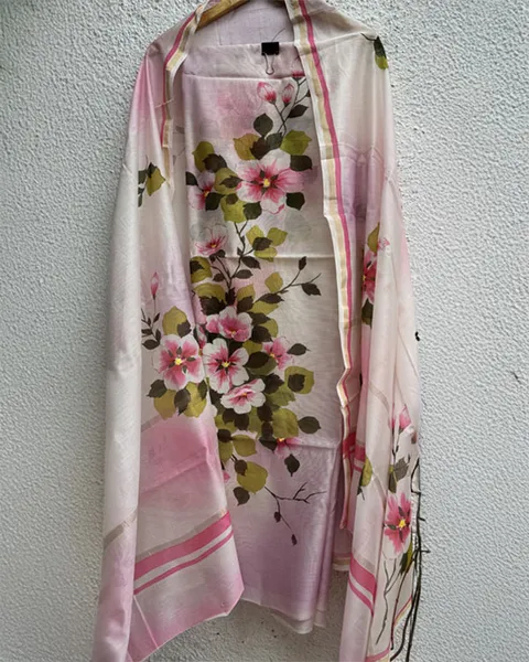 Pink Floral Garden Handwoven Silk Shawl